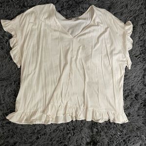LOFT Plus white ruffle sleeved top